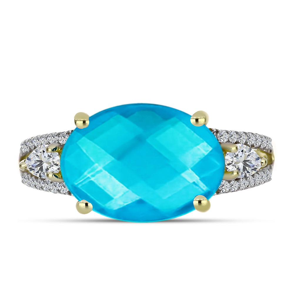 Goldplattierter Silberring mit blauem Jade und weißem Topas