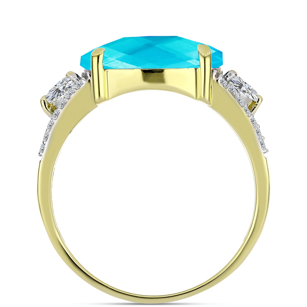 Goldplattierter Silberring mit blauem Jade und weißem Topas