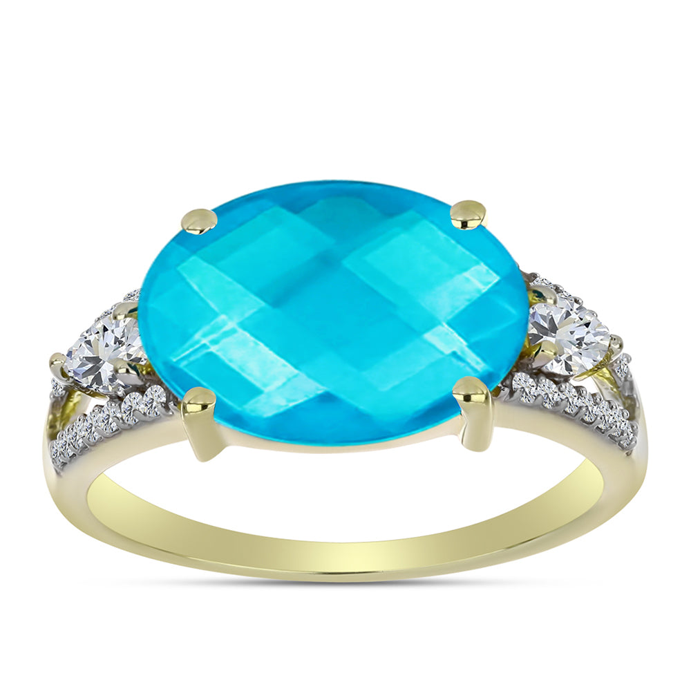 Goldplattierter Silberring mit blauem Jade und weißem Topas