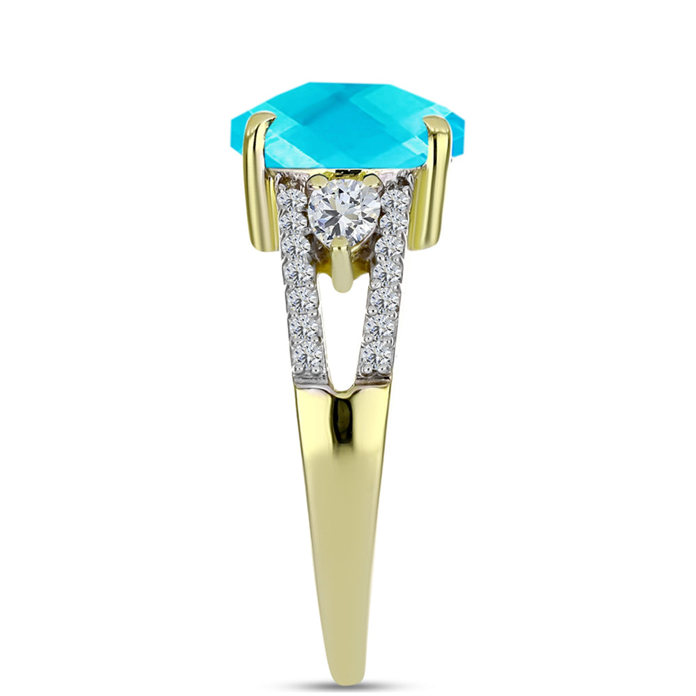Goldplattierter Silberring mit blauem Jade und weißem Topas 4 