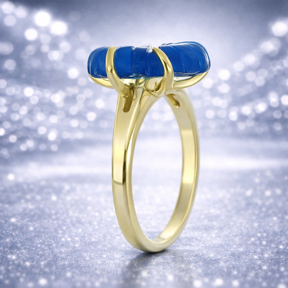 Goldplattierter Silberring mit blauem Jade 7 