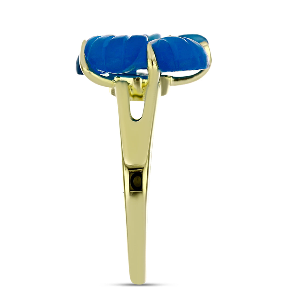 Goldplattierter Silberring mit blauem Jade 5 