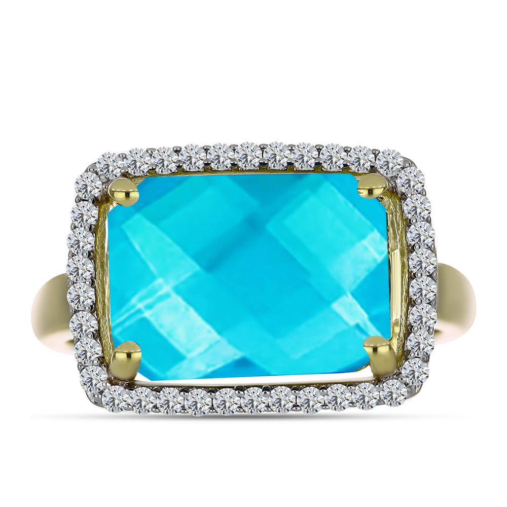 Goldplattierter Silberring mit blauem Jade und weißem Topas 1 