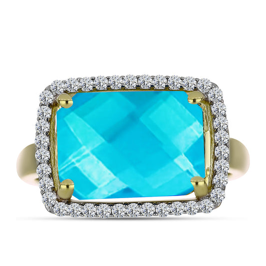 Goldplattierter Silberring mit blauem Jade und weißem Topas