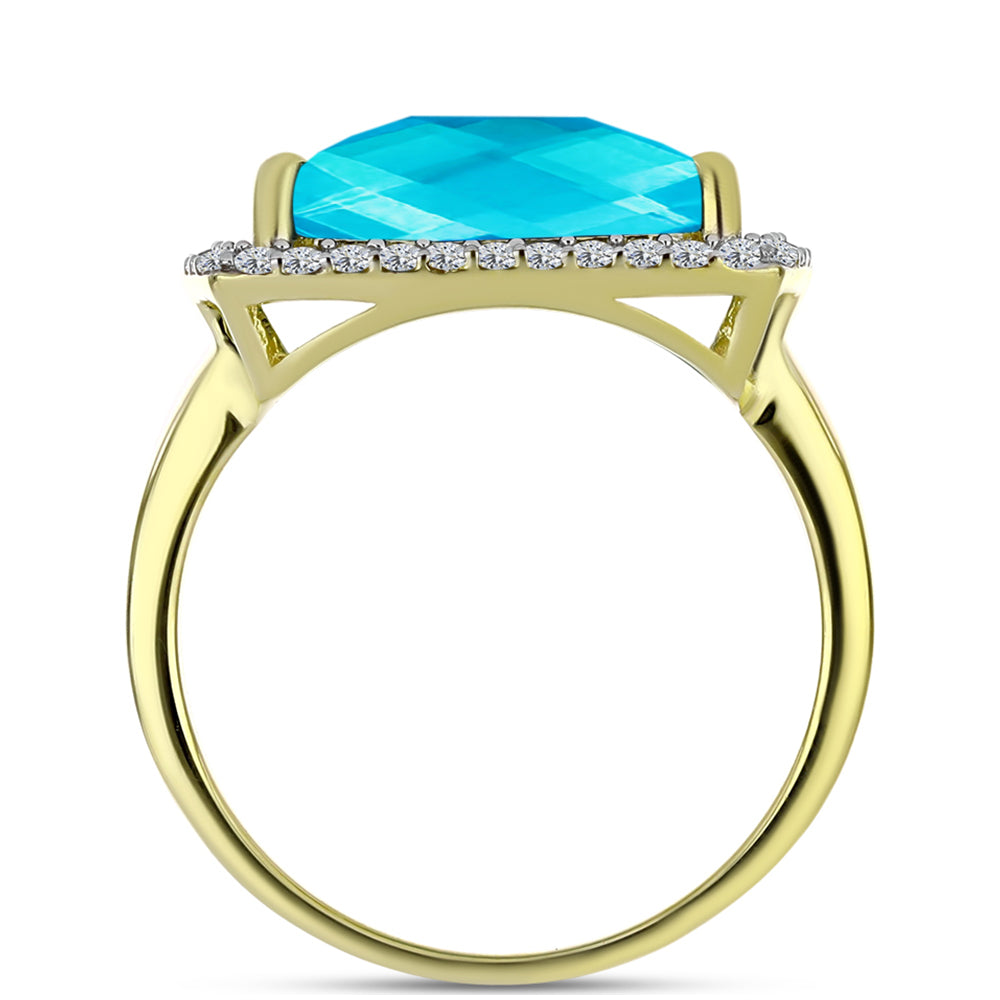 Goldplattierter Silberring mit blauem Jade und weißem Topas 2 