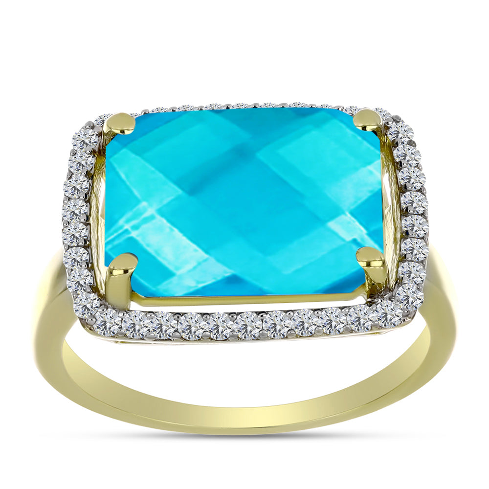 Goldplattierter Silberring mit blauem Jade und weißem Topas