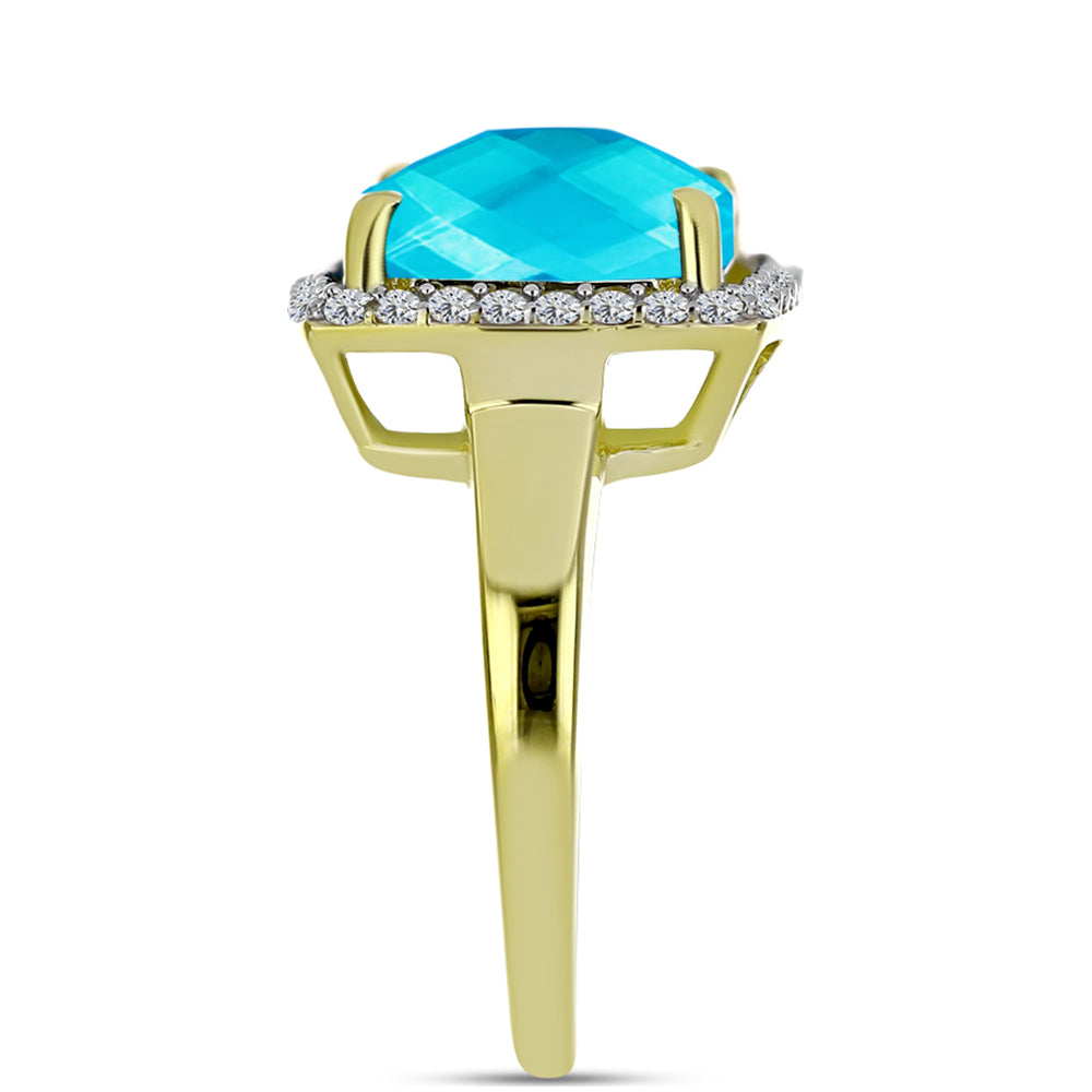 Goldplattierter Silberring mit blauem Jade und weißem Topas 4 