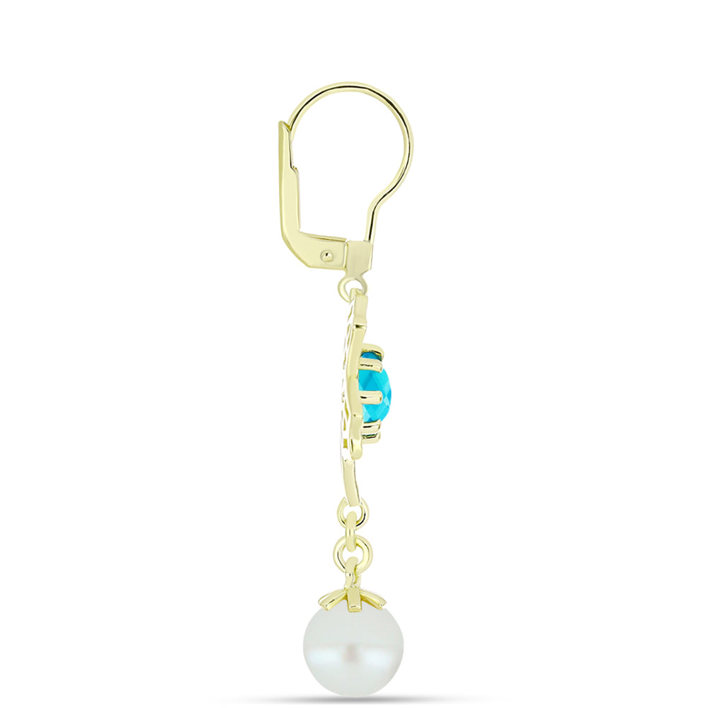 Goldplattierte Silberohrringe mit blauem Jade und weißer Süßwasserperle