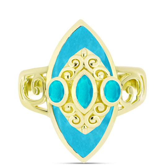 Goldplattierter Silberring mit blauem Jade