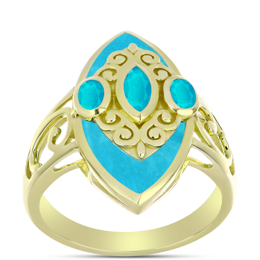 Goldplattierter Silberring mit blauem Jade 3 