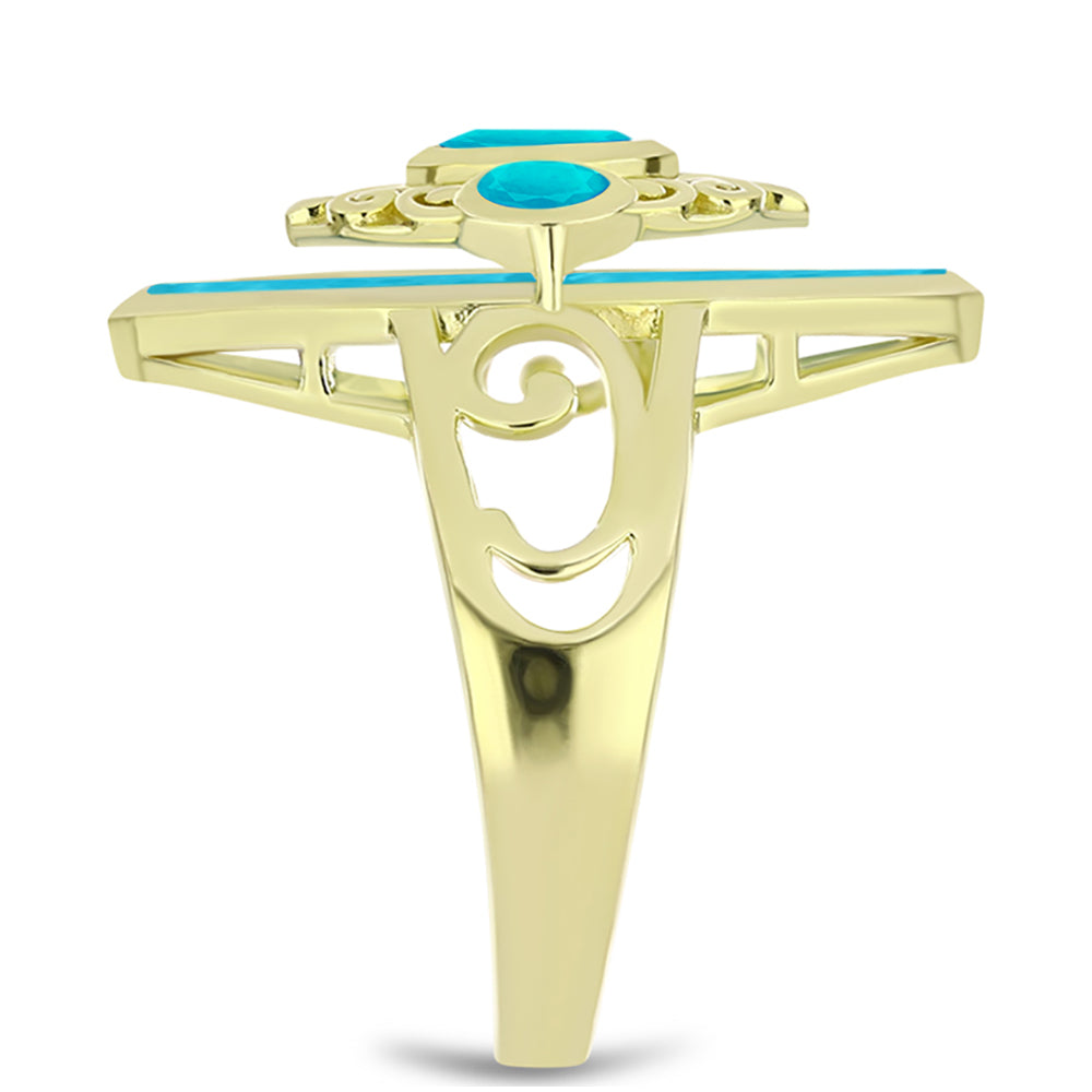 Goldplattierter Silberring mit blauem Jade