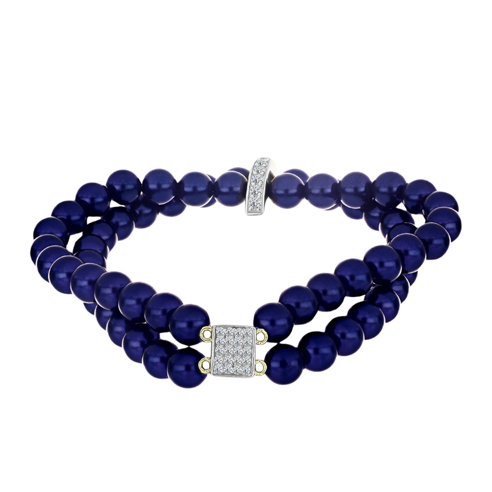 Goldplattiertes Silberarmband mit schwarzer Süßwasserperle und weißem Topas