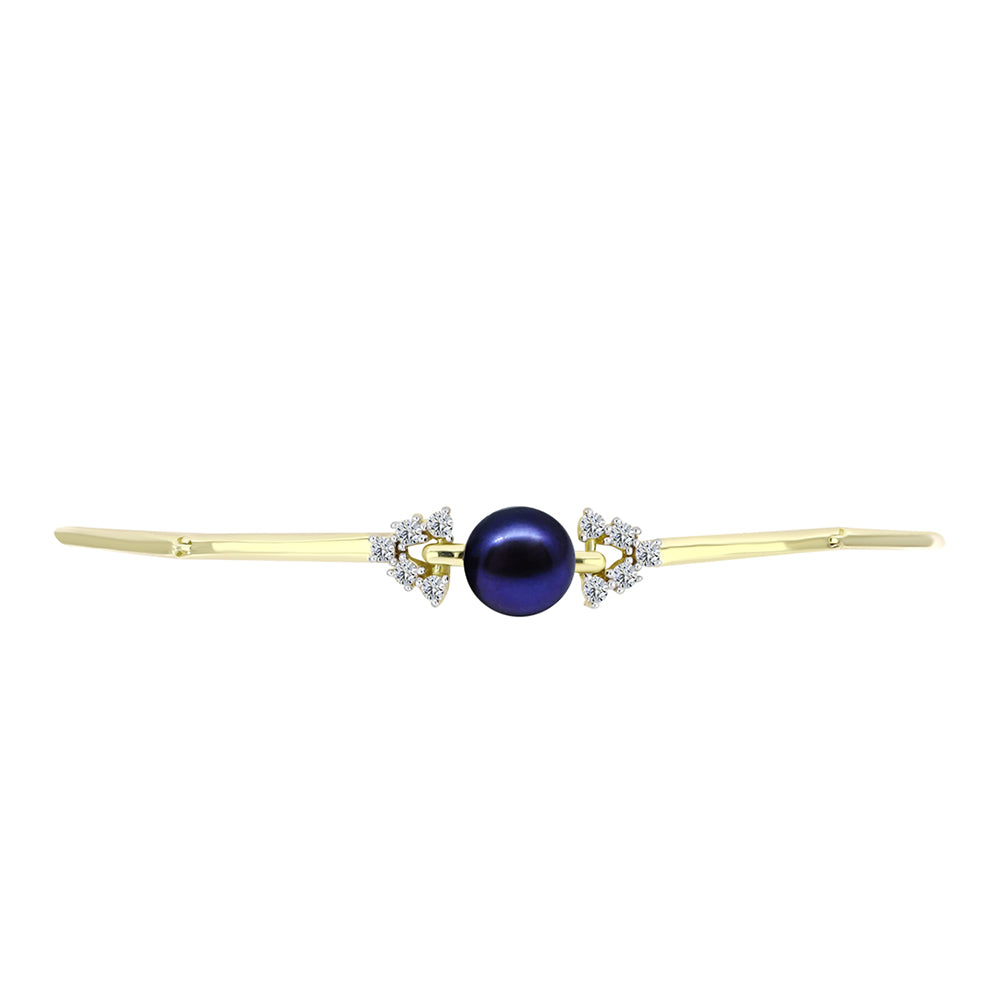 Goldplattiertes Silberarmband mit schwarzer Süßwasserperle und weißem Topas 2 