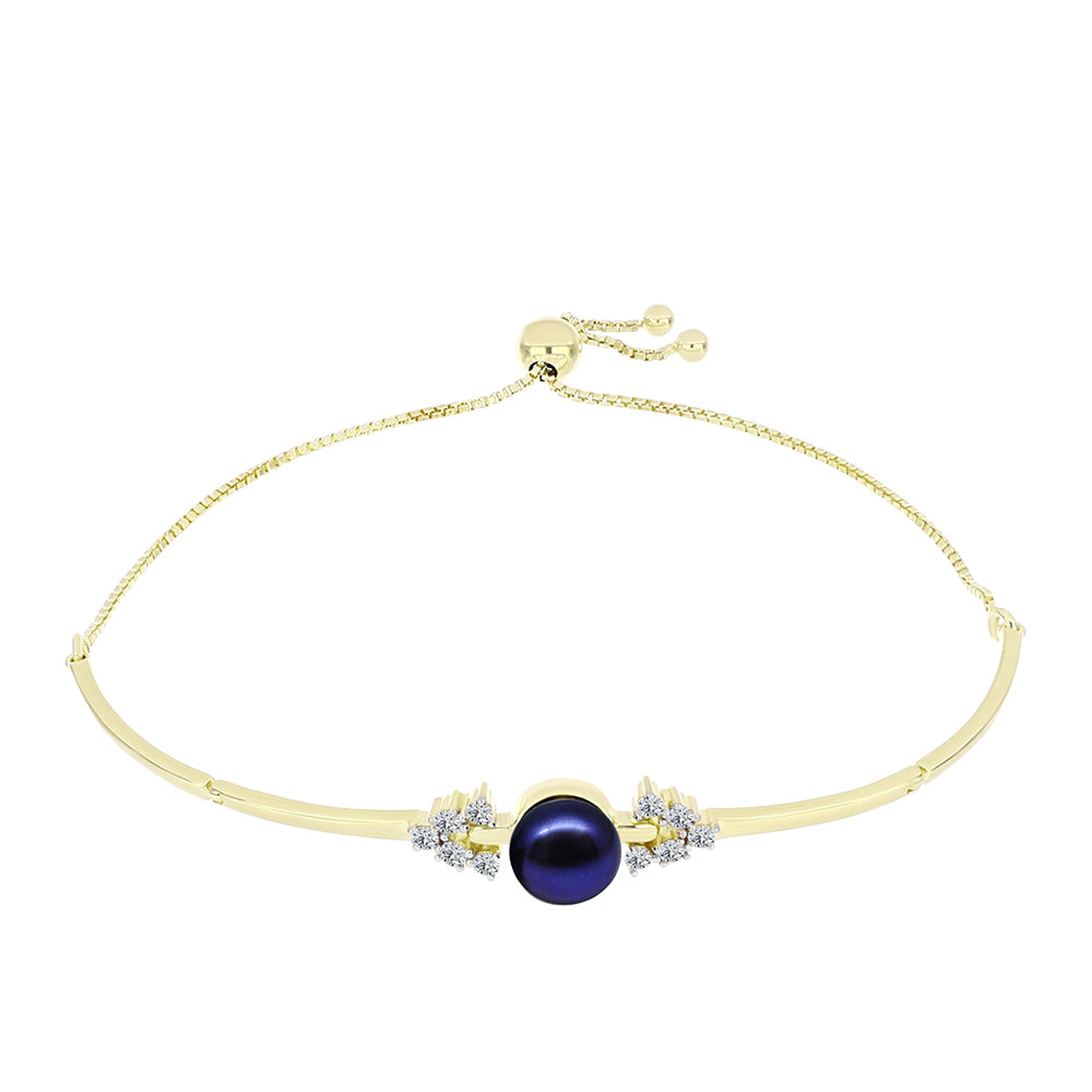 Goldplattiertes Silberarmband mit schwarzer Süßwasserperle und weißem Topas
