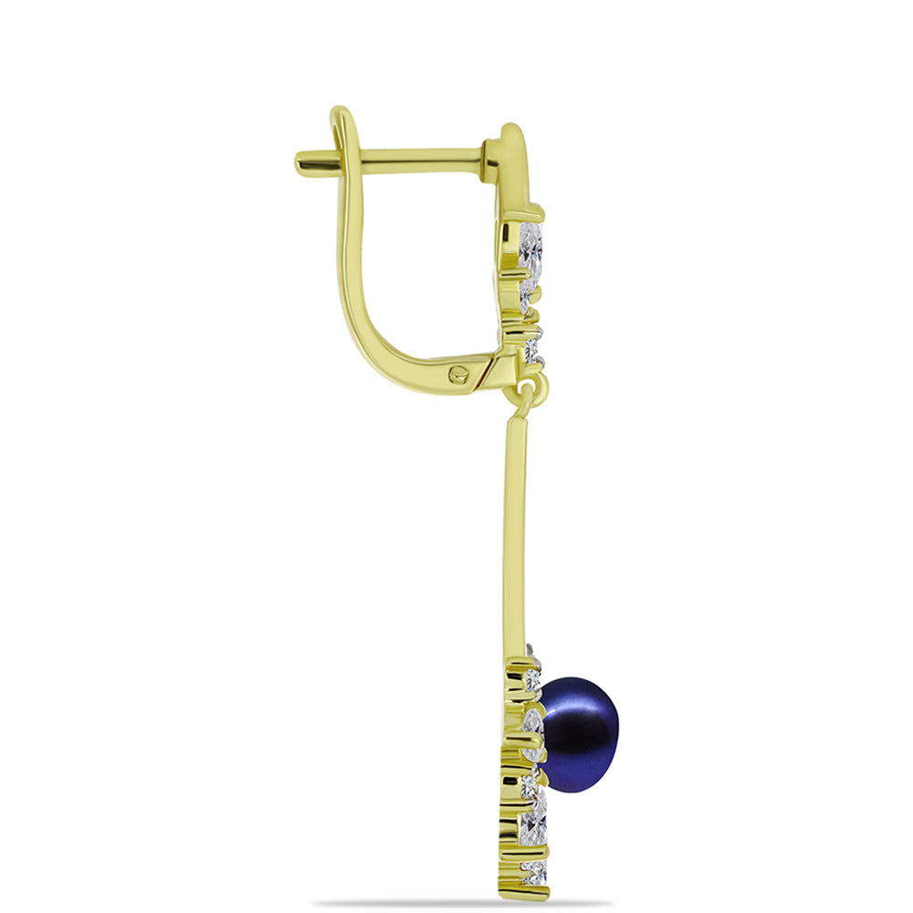 Goldplattierte Silberohrringe mit schwarzer Süßwasserperle und weißem Topas 2 