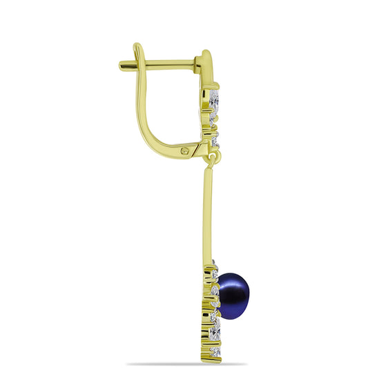 Goldplattierte Silberohrringe mit schwarzer Süßwasserperle und weißem Topas