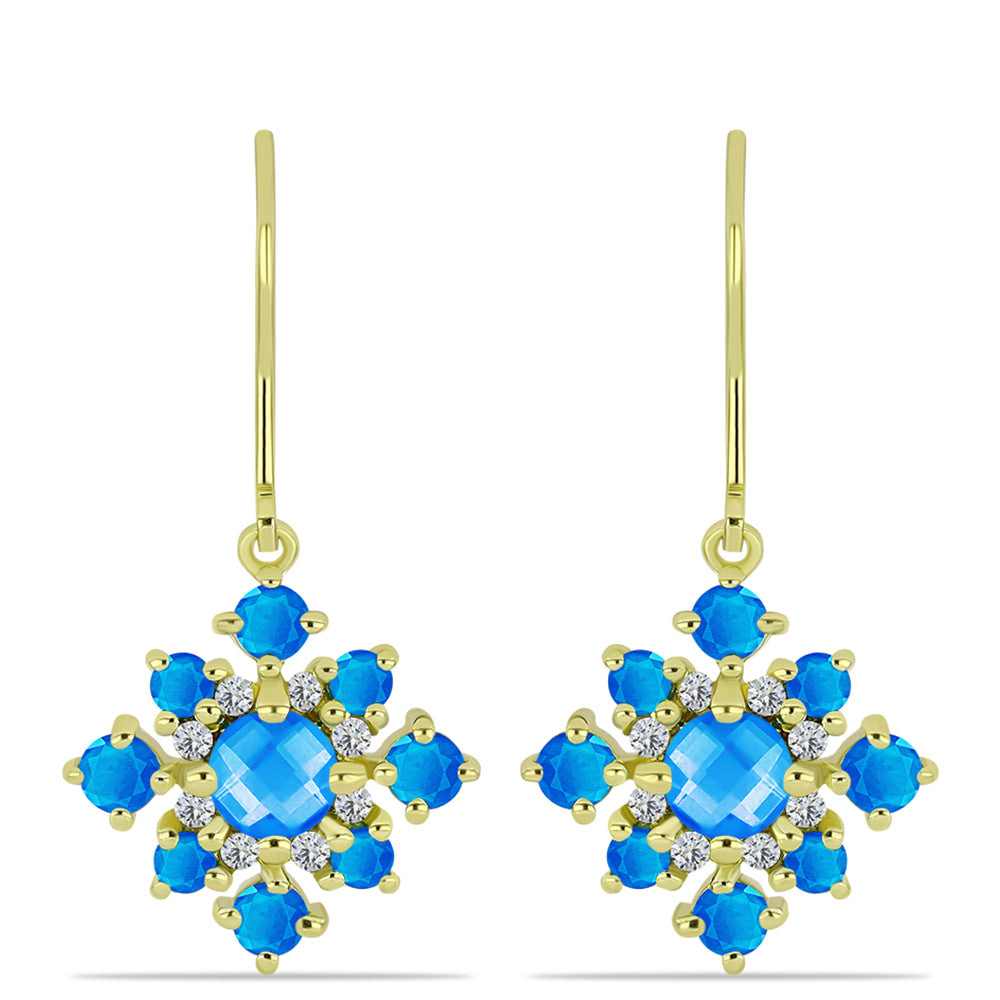 Goldplattierte Silberohrringe mit blauem Jade und weißem Topas