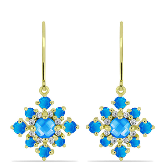 Goldplattierte Silberohrringe mit blauem Jade und weißem Topas