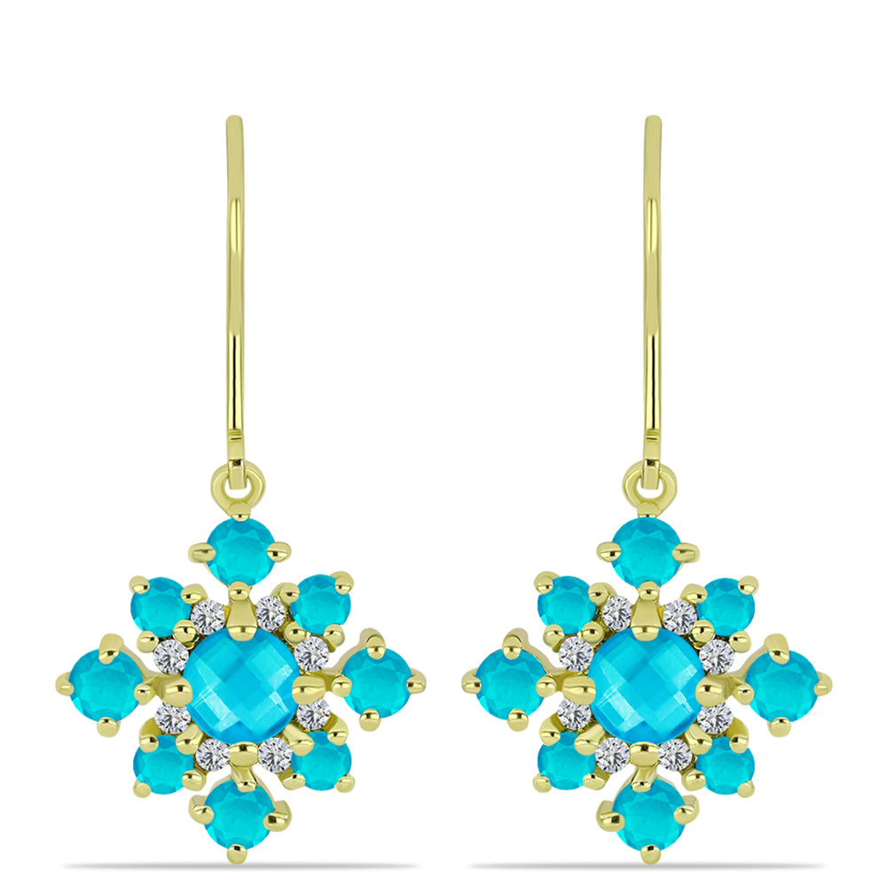 Goldplattierte Silberohrringe mit blauem Jade und weißem Topas 3 