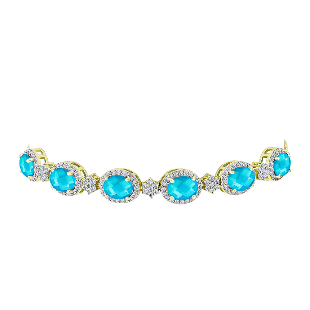 Goldplattiertes Silberarmband mit blauem Jade und weißem Topas 2 