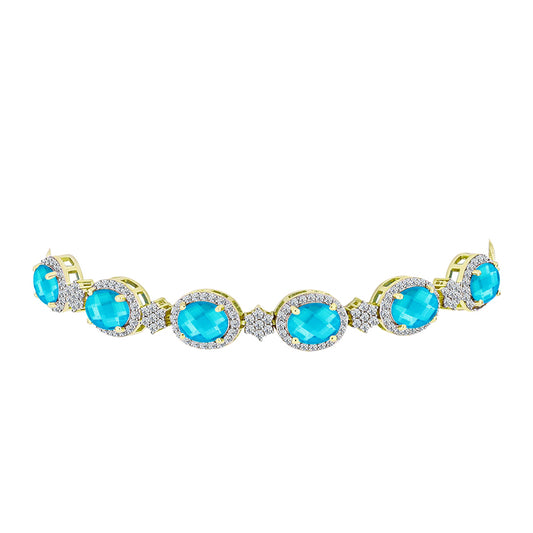 Goldplattiertes Silberarmband mit blauem Jade und weißem Topas