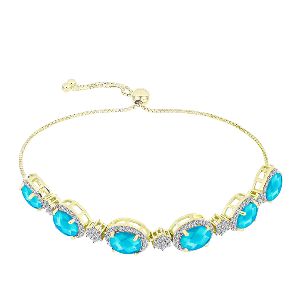 Goldplattiertes Silberarmband mit blauem Jade und weißem Topas