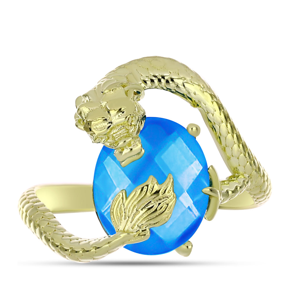 Goldplattierter Silberring mit blauem Jade 1 