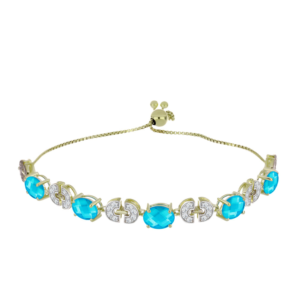 Goldplattiertes Silberarmband mit blauem Jade und weißem Topas 1 