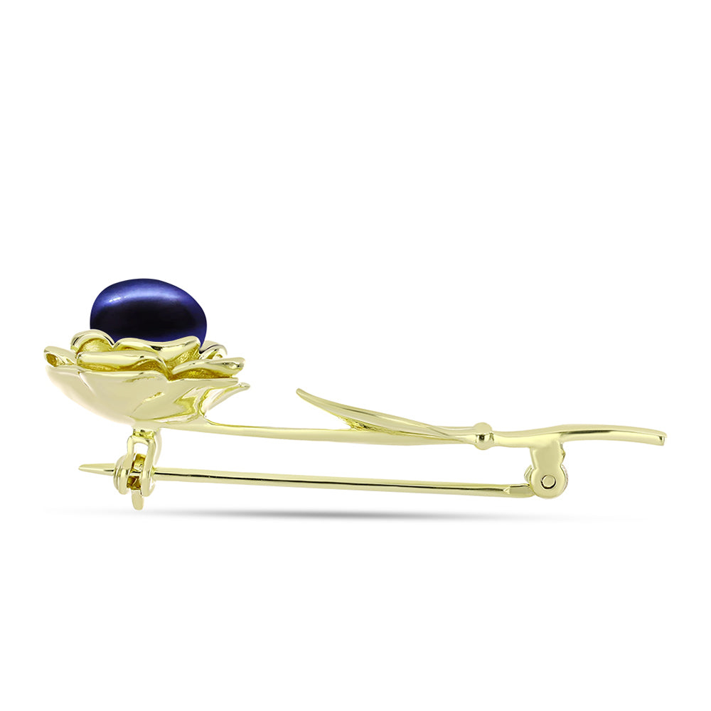 Goldplattierte Silberbrosche mit schwarzer Süßwasserperle 2 