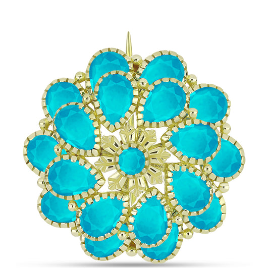 Goldplattierte Silberbrosche mit blauem Jade