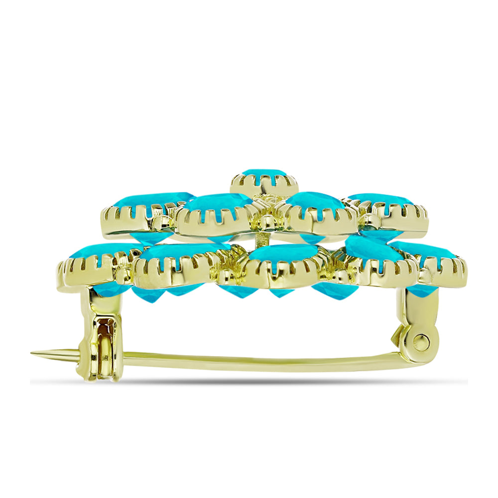 Goldplattierte Silberbrosche mit blauem Jade