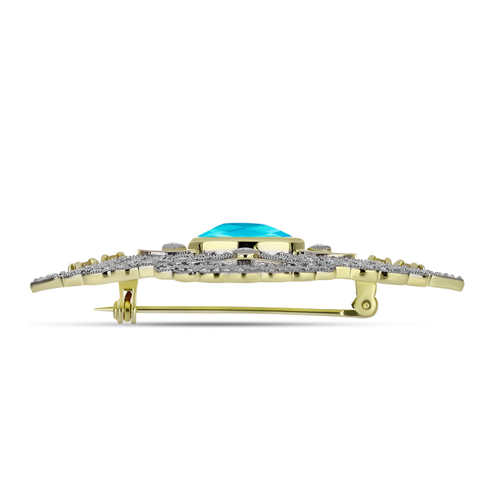 Goldplattierte Silberbrosche mit blauem Jade und weißem Topas 2 