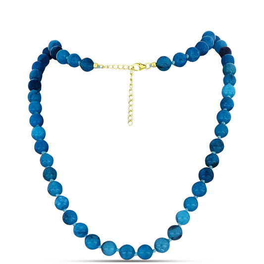 Goldplattierte Silberhalskette mit blauem Jade