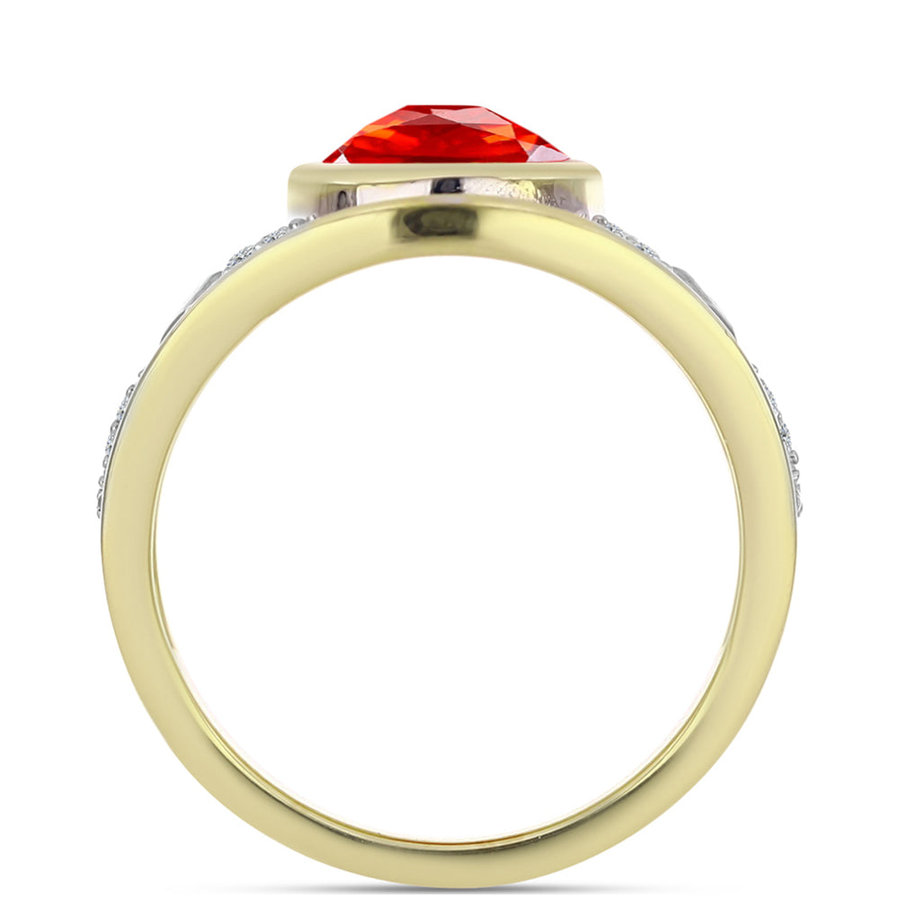 Goldplattierter Silberring mit Feueropal aus Lega Dembi und weißem Zirkon