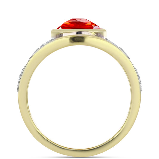 Goldplattierter Silberring mit Feueropal aus Lega Dembi und weißem Zirkon