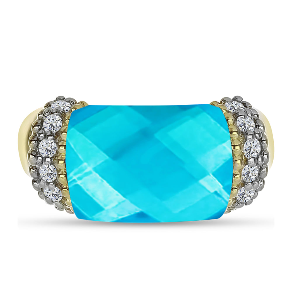 Goldplattierter Silberring mit blauem Jade und weißem Topas 1 