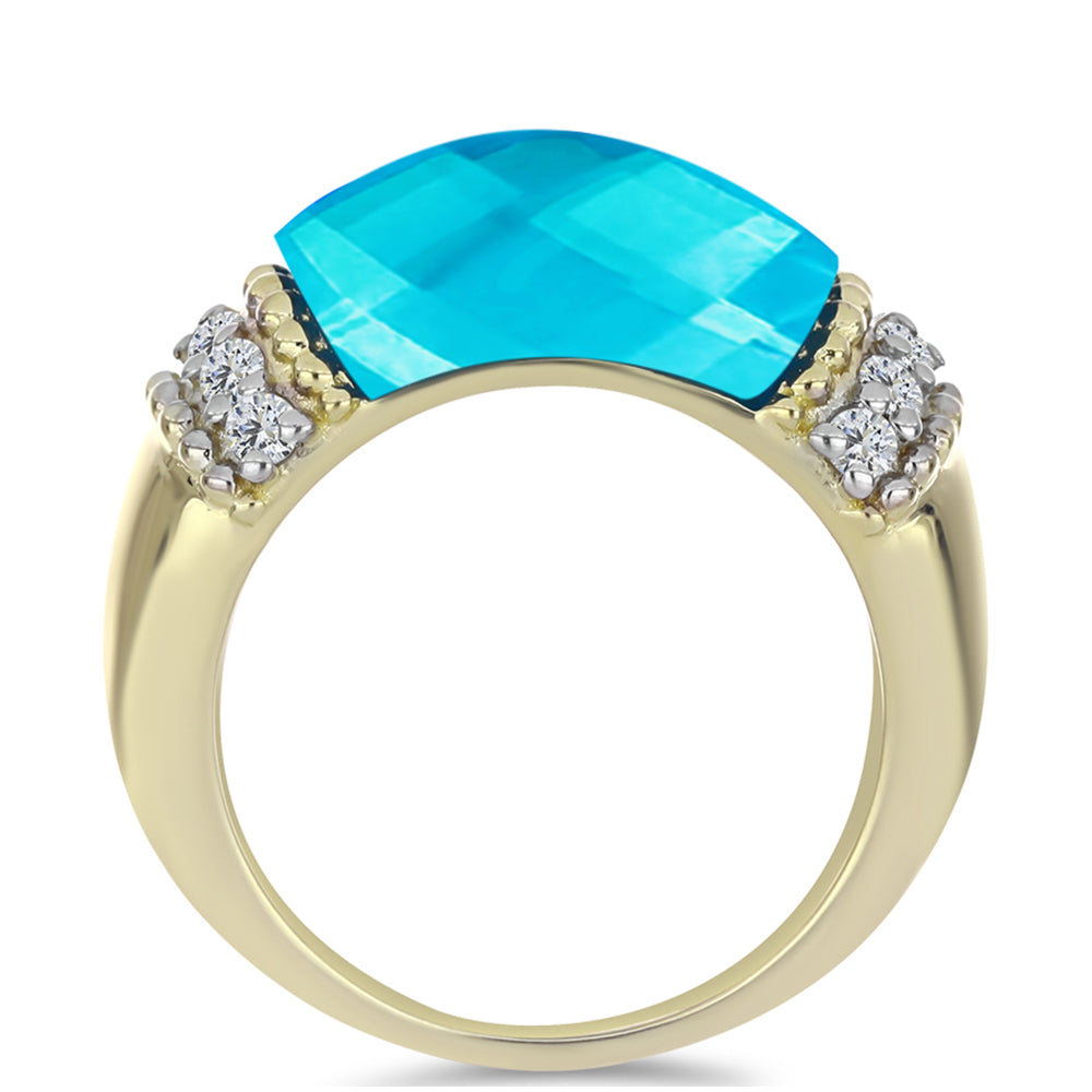 Goldplattierter Silberring mit blauem Jade und weißem Topas 2 