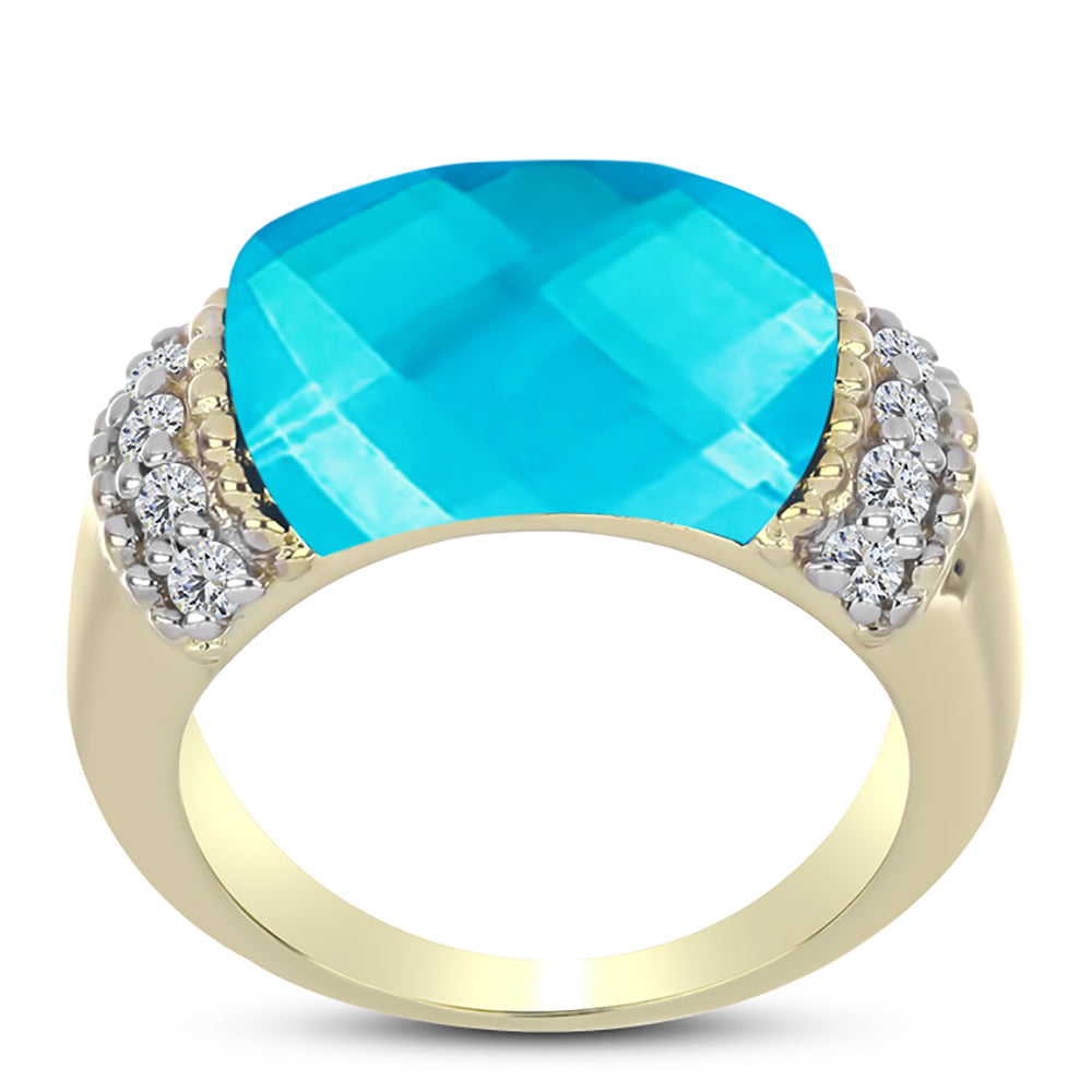 Goldplattierter Silberring mit blauem Jade und weißem Topas 3 