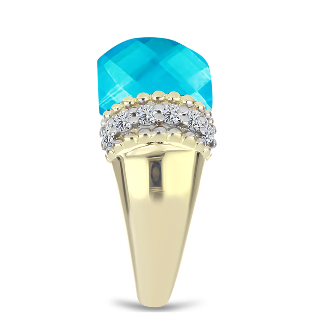 Goldplattierter Silberring mit blauem Jade und weißem Topas 4 