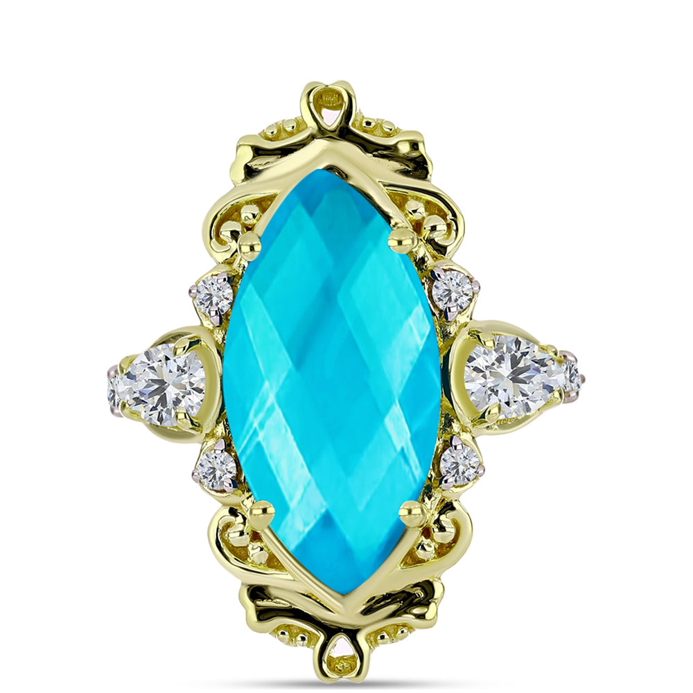 Goldplattierter Silberring mit blauem Jade und weißem Topas 1 