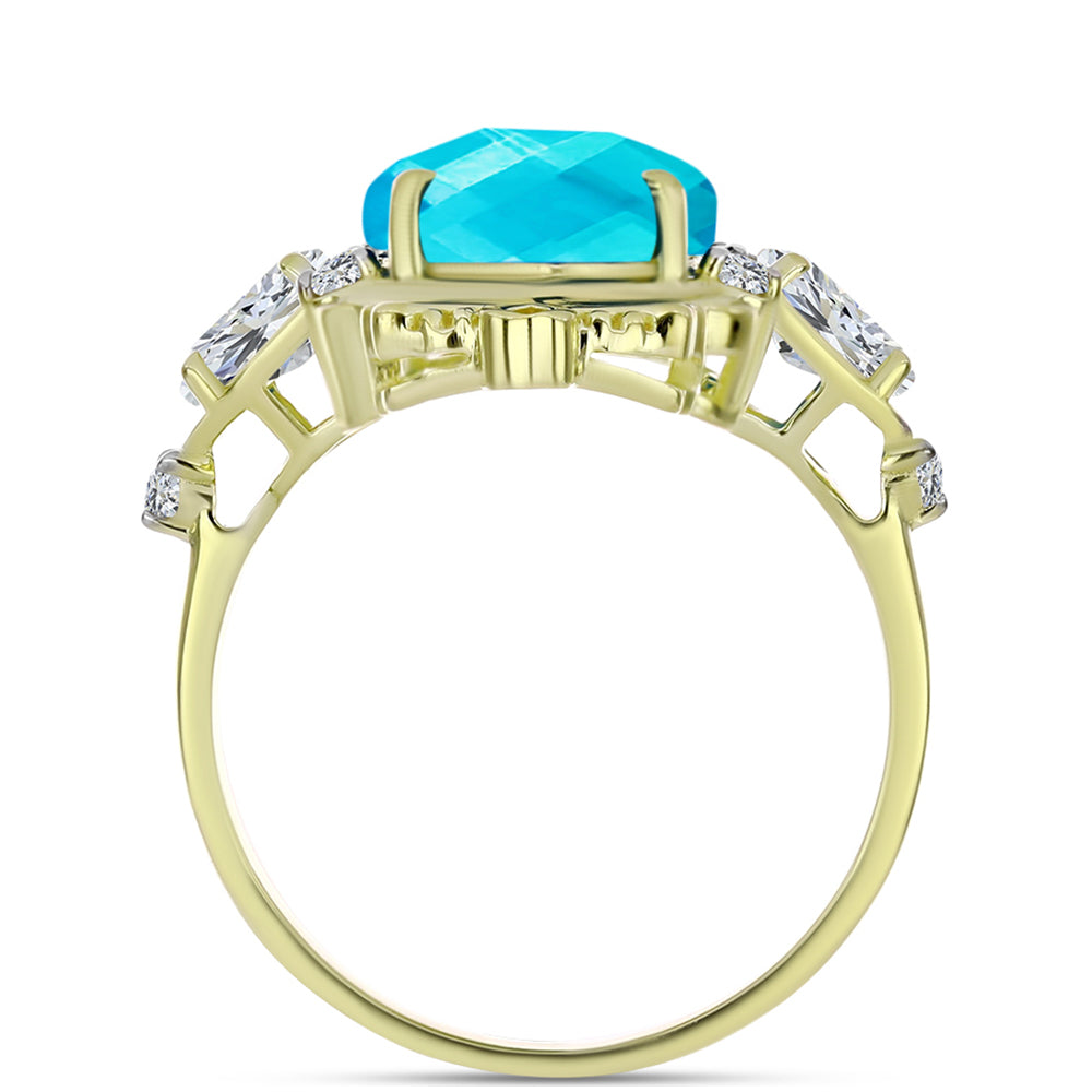 Goldplattierter Silberring mit blauem Jade und weißem Topas