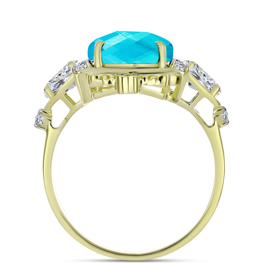 Goldplattierter Silberring mit blauem Jade und weißem Topas