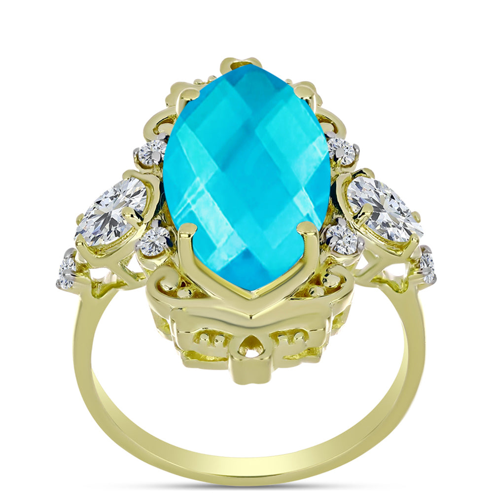 Goldplattierter Silberring mit blauem Jade und weißem Topas 3 