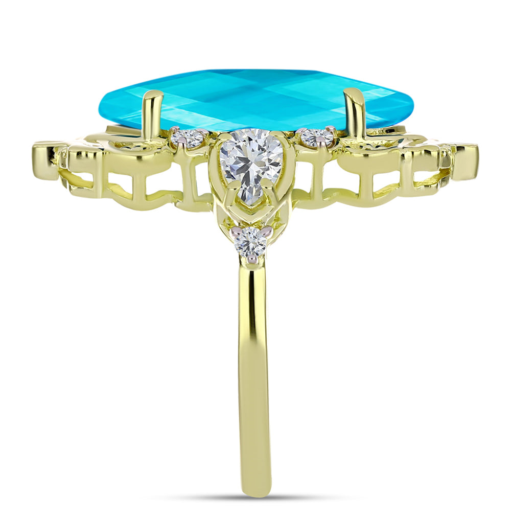 Goldplattierter Silberring mit blauem Jade und weißem Topas 4 