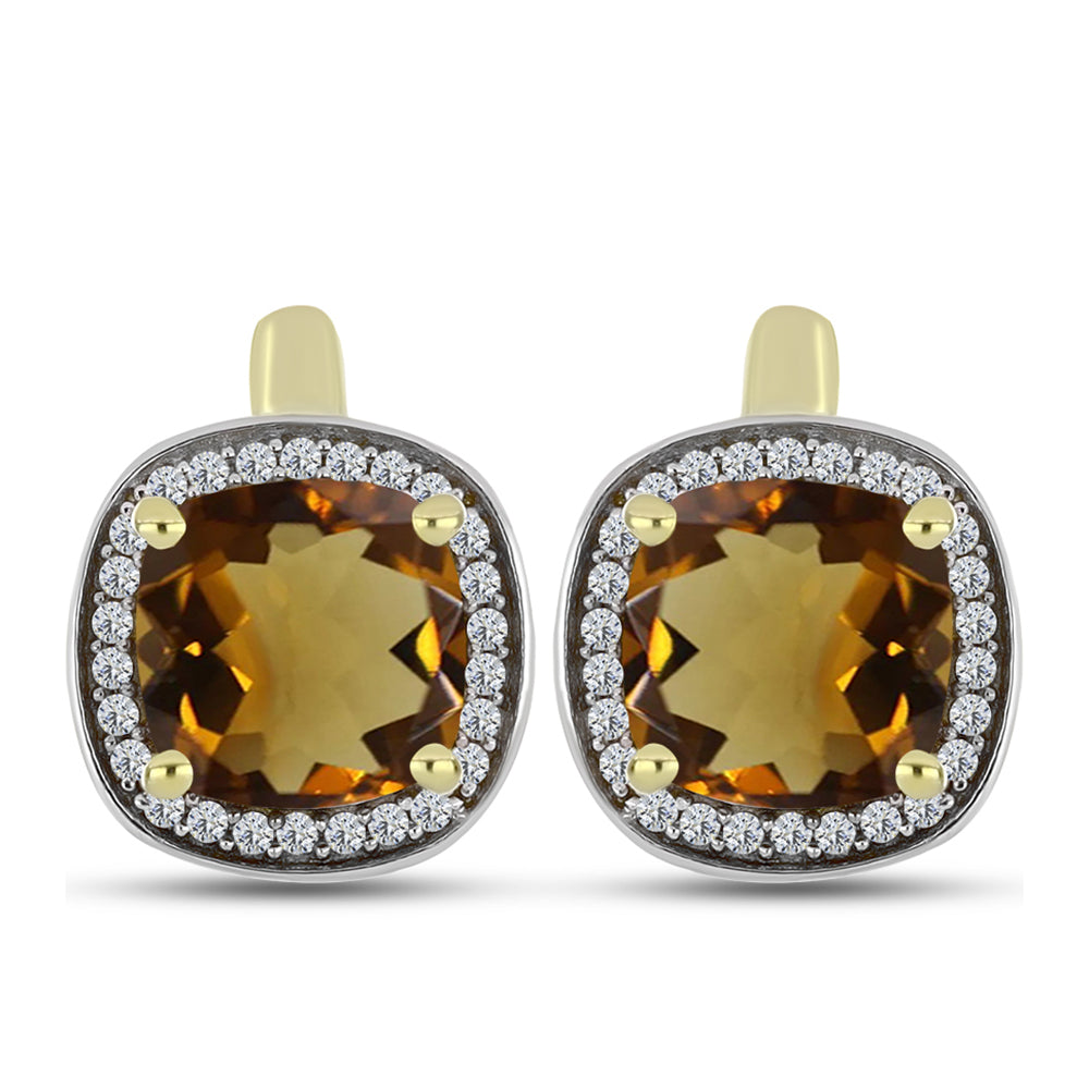 Goldplattierte Silberohrringe mit Cognac-Quarz und weißem Topas 1 