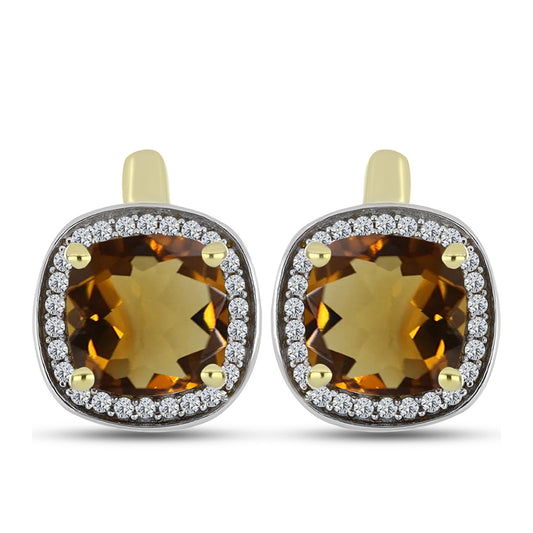 Goldplattierte Silberohrringe mit Cognac-Quarz und weißem Topas