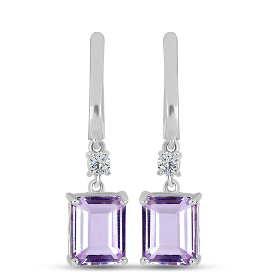 Silberohrringe mit Rose De France Amethyst und weißem Topas