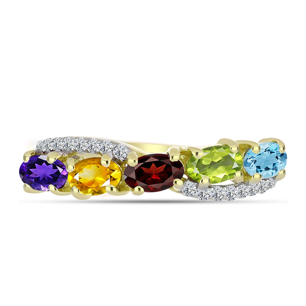 Goldplattierter Silberring mit marokkanischem Amethyst und Zitrin aus dem Ural 1 