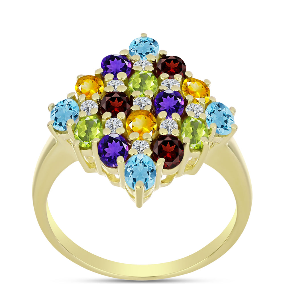 Goldplattierter Silberring mit marokkanischem Amethyst und Zitrin aus dem Ural