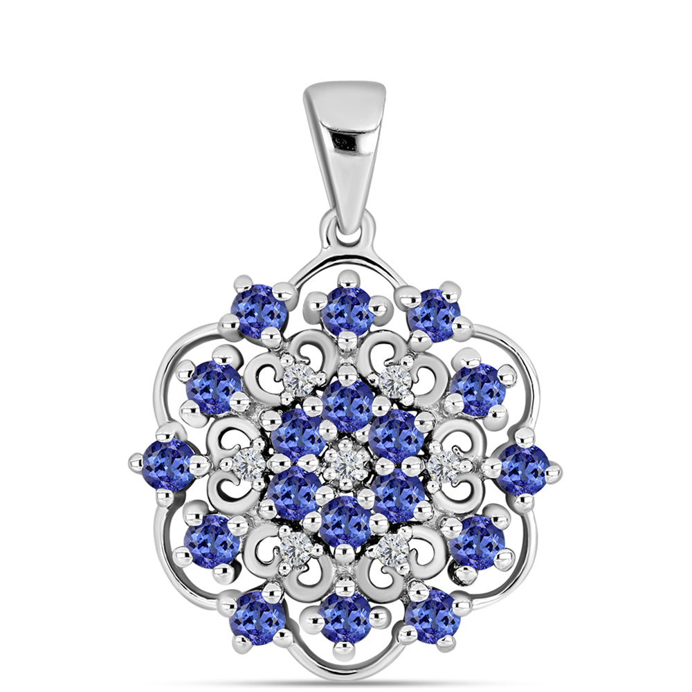 Silberanhänger mit Tansanit - Klasse AAA und weißem Diamant
